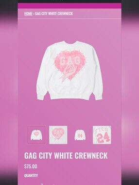 Gag City White Crewneck Sweatshirt - Pink Heart Graphic